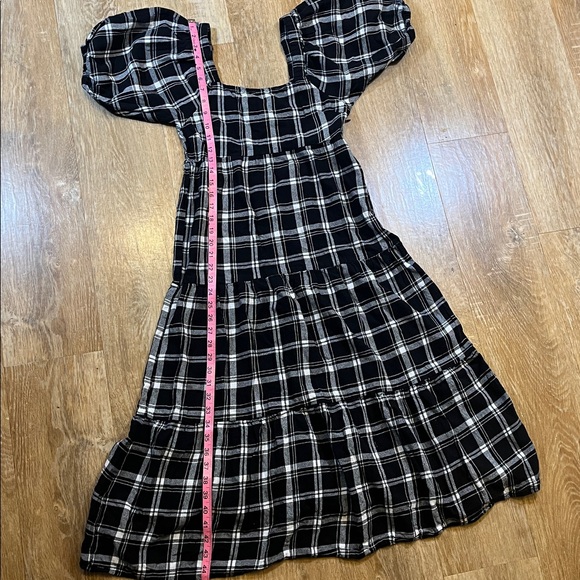 Asos Violet Romance Midi Dress Puff Sleeve Tiered Black White Plaid Check Size 4 - Picture 14 of 14